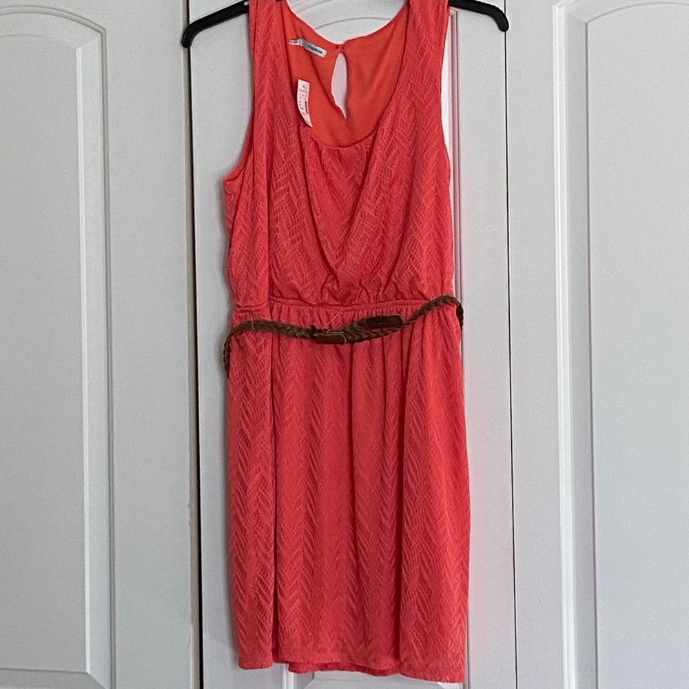 Coral Lace Belted Dress